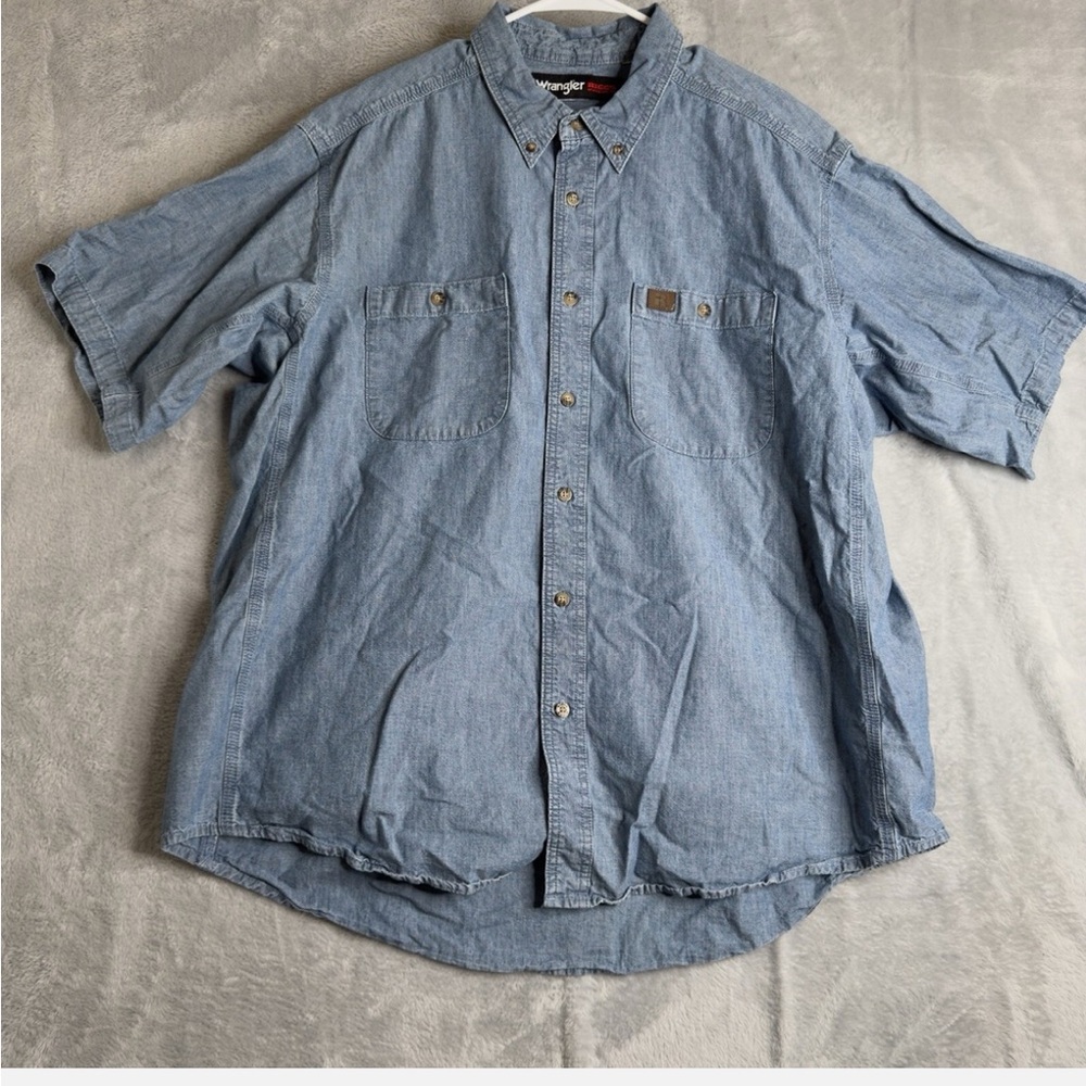 Wrangler Shirt Mens 2XL Blue Short Sleeve Button Down Riggs Workwear Chore Ranch